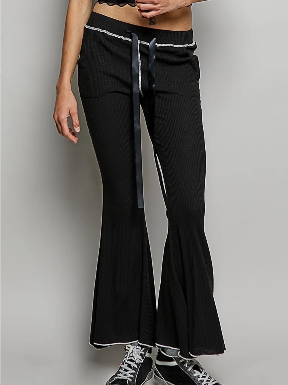 POL Black Ribbed Drawstring Pants